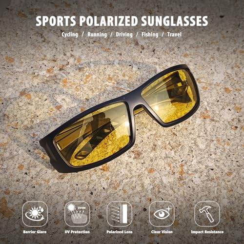 Image of Polarized Sports Sunglasses for Men Women,Driving Fishing | UV400 Protection Anti-Glare Lens, Wrap Around Sunglasses for Cycling,Hiking,Golf & Outdoor Sports Unbreakable Frame