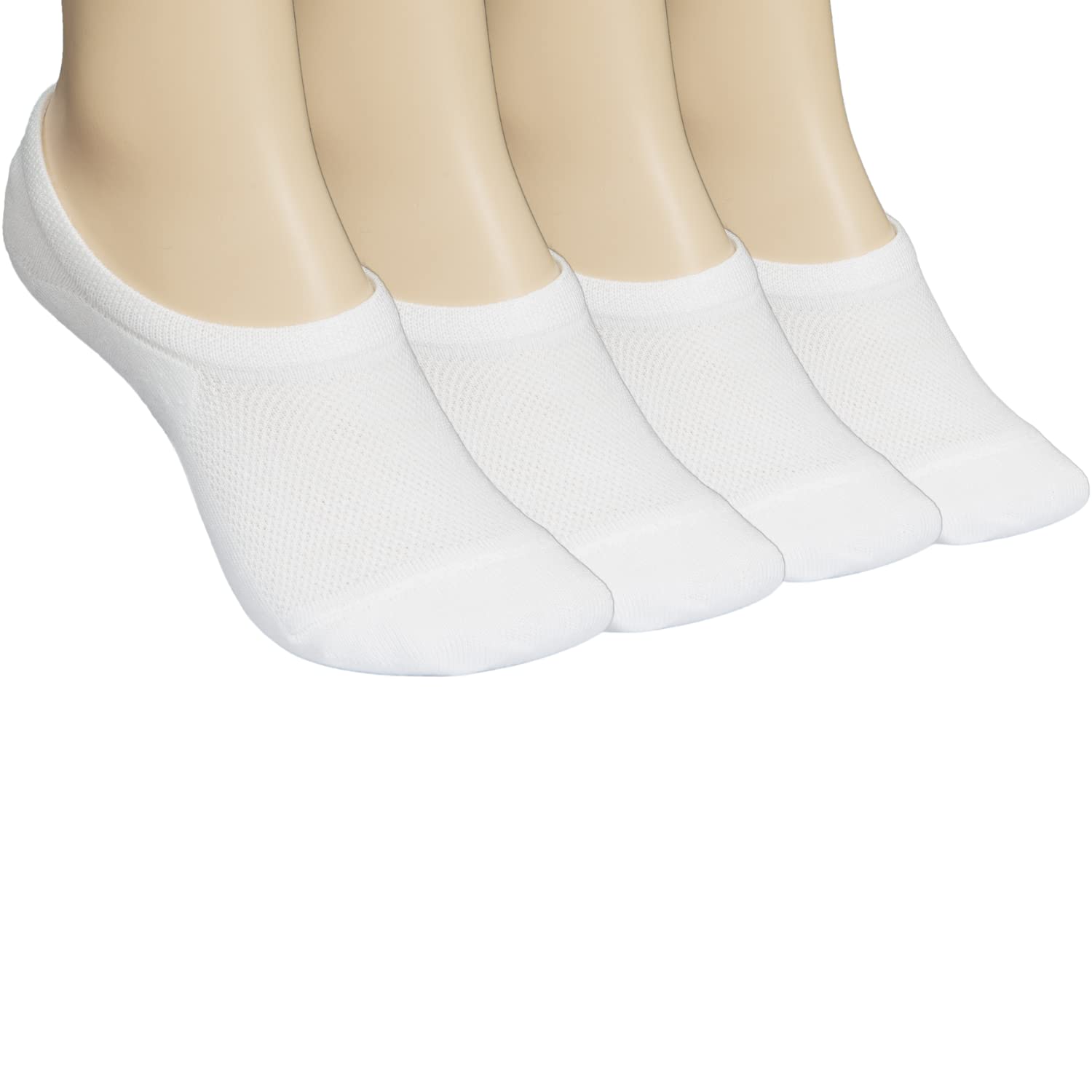 Elyfer Women's White (4 Pairs) No Show Ankle Socks For Low Cut No Slip Short Footies, Invisible Thin Athletic Sneaker Socks - White - S
