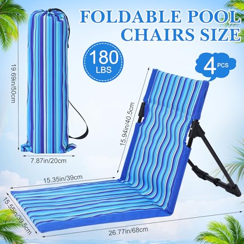 AceOrbit 4 Pack Foldable Poolside Chairs Portable Beach Flip Chairs Pool Seat for Edge of Pool Side with Bag Support Lightweight Lounge Seat for Camp Adult Lawn Sport Party(Blue Striped) - image 2