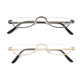 COVESATO Half Frame Reading Glasses, Half Metal Moon Readers for Women Men 2 Pairs 2.00