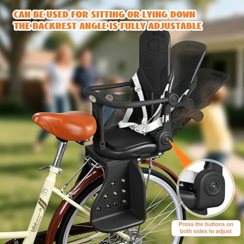 OUSEXI Rear Child Bike Seat, Back Mount Bicycle Seat with Backrest, Armrests, Foot Pedals Toddler Bike Seat for Adult Bikes for Baby Ages 6 Months to 6 Years (Black) by OUSEXI - Image 3