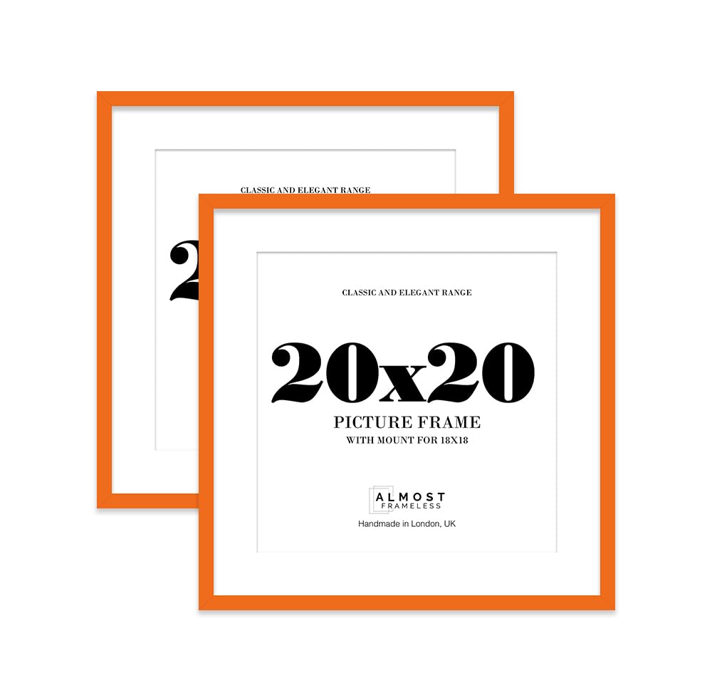 20x20 Orange Picture Frame with Mount for 18x18 Photos, Prints - Modern Square Wall Frame, Set of 2
