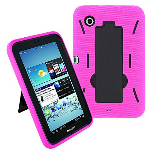 KIQ for Galaxy Tab 2 7.0 Case, Shockproof Drop Proof Dual-Layer Heavy Duty Cover Kickstand for Samsung Galaxy Tab 2 7.0 P3100 (Hybrid Black-in/Hot Pink)