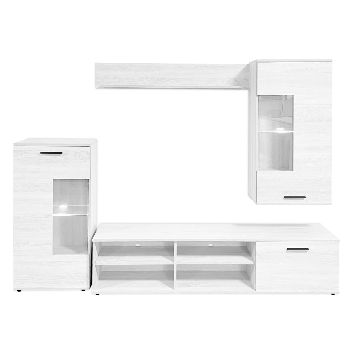 amuéblate Online - Mueble de Salón Moderno con Leds, Módulos de Comedor, Modelo Gaia, Acabado en Andersen, Medidas: 229 cm (Ancho) x 200 cm (Alto) 38 cm (Fondo)