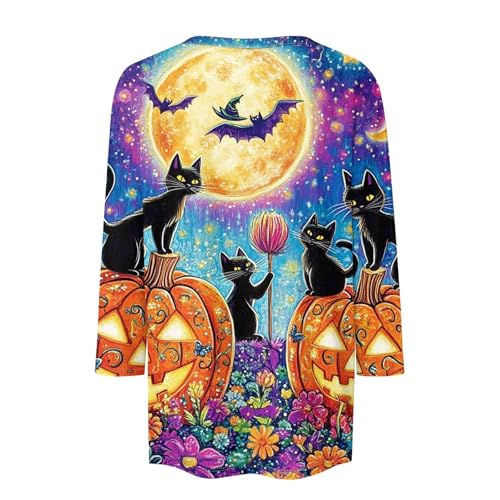 Cute Funny Halloween Shirts for Women Plus Size 3/4 Length Long Sleeve Womens Tops Witch Gothic Renaissance Shirt