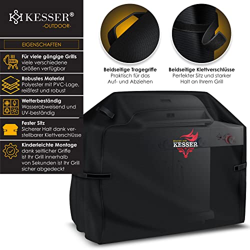 KESSER® Premium BBQ Grillabdeckung Gasgrill Grillhaube Abdeckung Wetterfest - für Weber, Brinkmann, Char Broil Grill Abdeckhaube Schutzhülle | 600D Oxford- Gewebe Reißfest | 147x61x122cm | Schwarz 2
