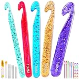 Qmnnma Large Crochet Hooks, 5 Large Crochet Set, 12mm-25mm Crochet Hooks, Huge Crochet Hooks, Colorful Transparent Crystal Large Crochet Hook for Crocheting Yarn, Chunky Yarn, DIY Crafts