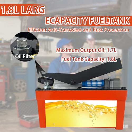 Image of Air Hydraulic Pump 0.45 Gal 10,000 PSI Reservoir NPT 3 /8 inch Oil Outlet, NPT 1 /4 inch Inlet, Air Hydraulic Foot Pump Made of Aluminum with 6.6ft Hydraulic Hose and 4.1ft Pneumatic Hose,Orange Red