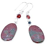 StarGems Natural Blood Stone Garnet StarHandmade 925 Sterling Silver Earrings 2.25' F6372