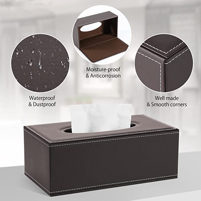 Boîte à Mouchoirs En Cuir Synthétique – Rectangle 24x13x13 Cm, Organisateur Moderne Pour Maison, Bureau, Salle De Bain