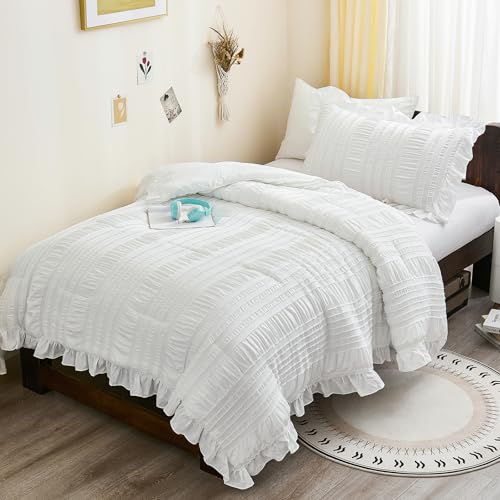 WONGS BEDDING Comforter Full Size, White Ruffle Comforter...