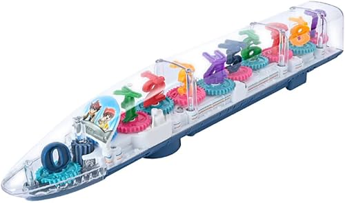 Miracland Juguete de tren de engranajes 3D, tren de engranajes transparente iluminado con luces y música para niños, juguete educativo STEM para
