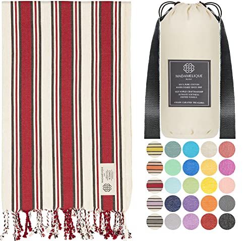 Madamelique Turkish Beach Towel With Beach Bag - 39 X 74 - Prewashed Beach Towels Oversized -%100Cotton - Quick Dry - Sand Free - Hand Loomed Turkish Bath Towels - Unique Turkish Towel (Maroon) #TOP7