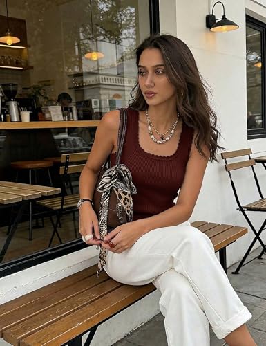 LaGracia Womens Tank Tops Cashmere Sweaters Business Casual Wool Blend Scoop Neck Sleeveless Vest for Women Summer Cropped Knit Tops Work Ladies Fall Fashion Tanks Teacher Clothes Rusty Red 2XL — view 5