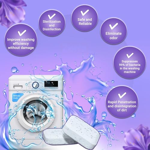 Image of Washing Machine Cleaner Tablets (24 Tablets) | Drum & Pipe Deep Cleaner | Lavender Scent | Removes Odour, Limescale & Residue | For Front Load & Top Load Fully Automatic Washing Machines