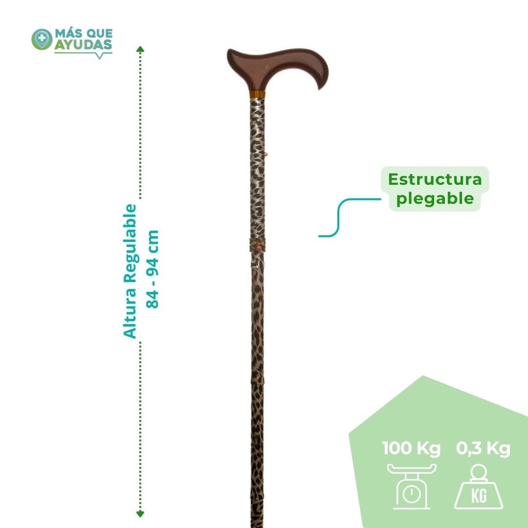 Bastón para Mayores y Adultos Smart, Plegable y Portátil, Altura Ajustable 84-94 cm, Puño de Madera, Bastón para Caminar y Pasear, 320 g