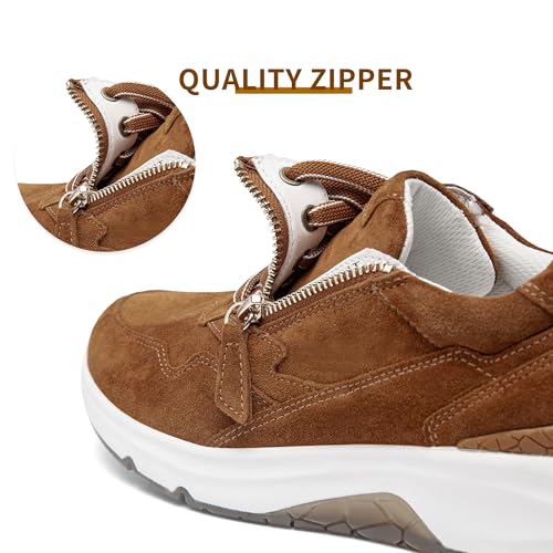 NACARAT Women's Genuine Leather Slip On Walking Shoes Fashion Sneaker with Side Zipper-22