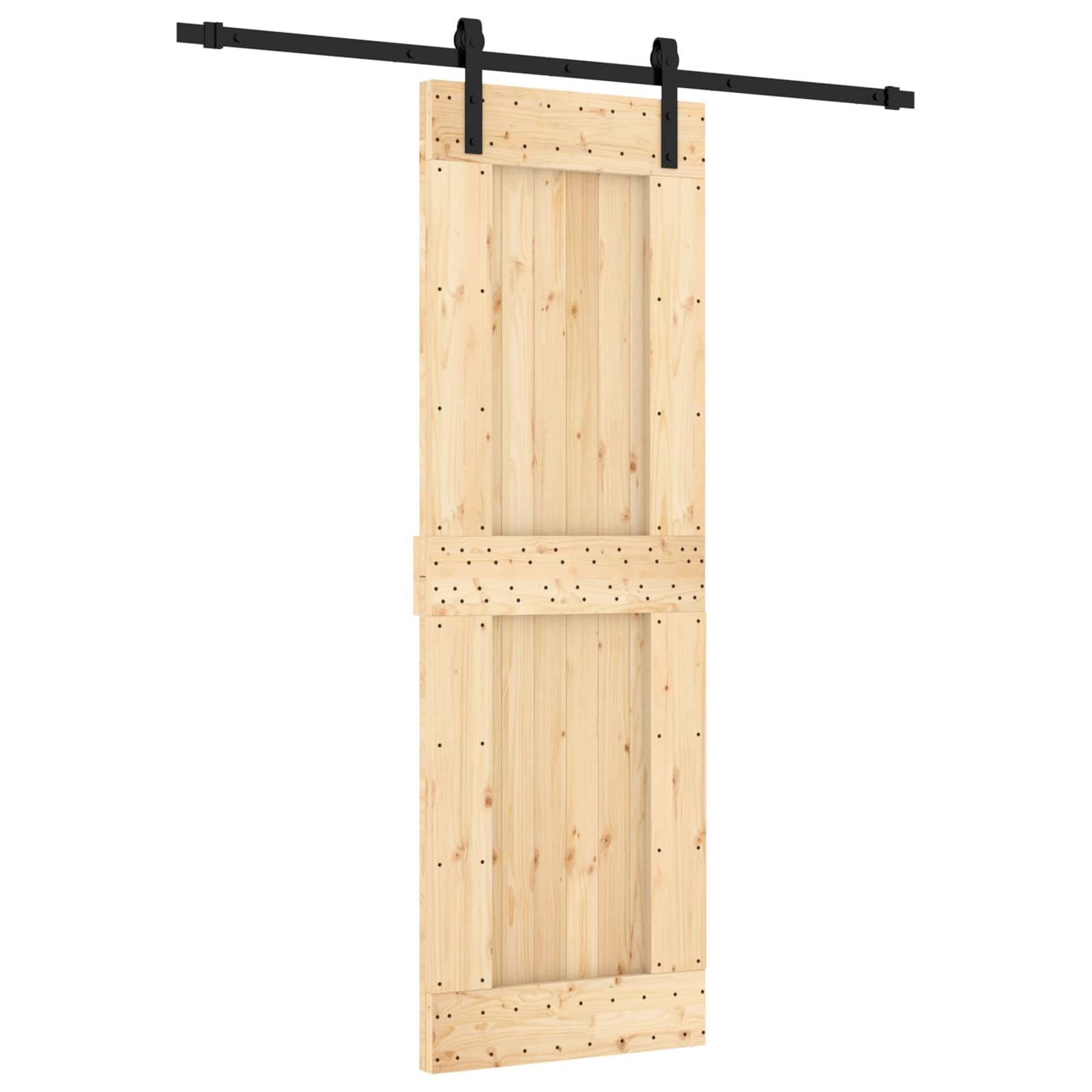Porta scorrevole naturale e nera, 70 x 210 cm | pino massiccio, guida in acciaio, scorrimento superiore, design compatto per piccoli spazi