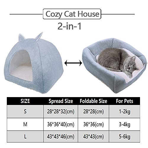 Hol voor honden, kattenhol, kattenbed voor huiskatten, opvouwbaar kattenbed, kattenhuis met wasbare kussens, zacht en warm kattenhuis voor binnen voor