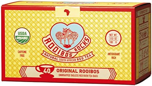 Premium Organic Rooibos Tea Bags 40 - Naturally Sweet Herbal Tea Safe for Children and Pregnant Women - Low Tannin, Caffeine Free Rooibos Tea Sustainably and Ethically Farmed in South Africa 