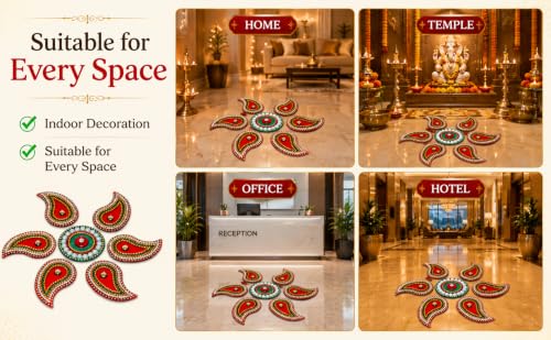 Image of Multi Designer Handcrafted Decorative Diwali Rearrangable Kundan Rangoli for Floor Decoration - 7 Piece Set