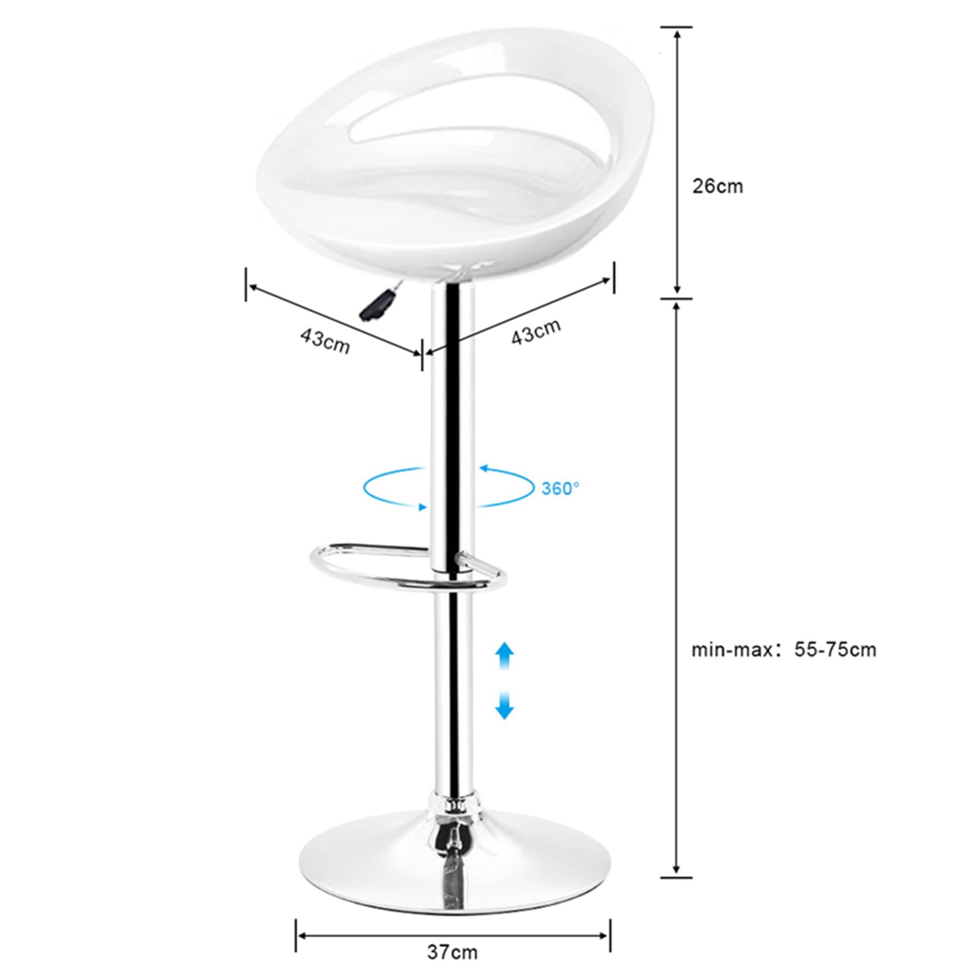 2 Sgabelli Da Bar Regolabili 81-101cm - Seduta In ABS, Con Supporto Lombare E Poggiapiedi (Rosso)
