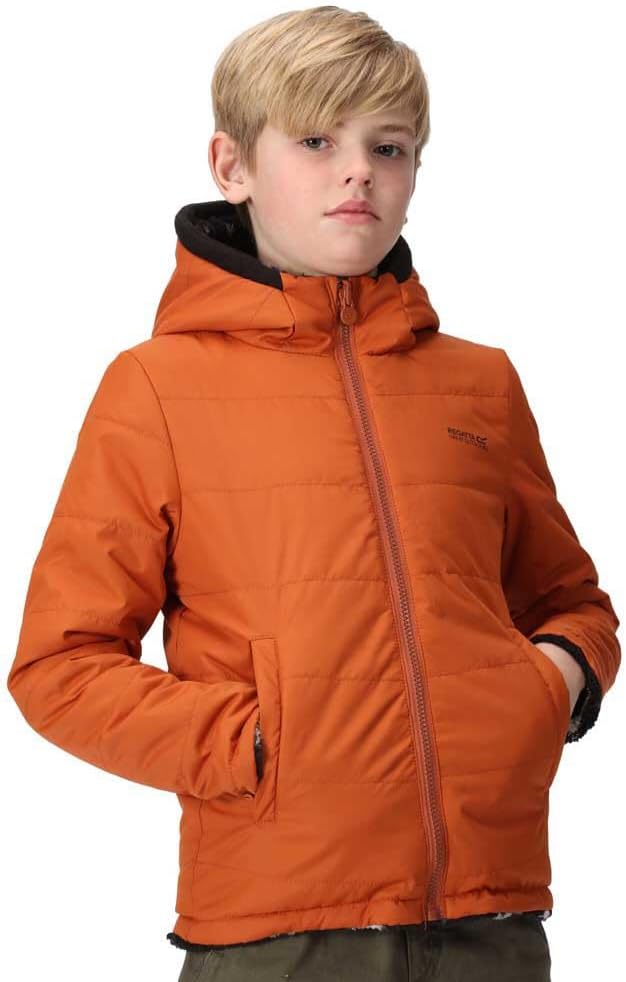 Regatta Childrens/Kids Kyrell Camo Reversible Jacket (7-8 Years) (Burnt Copper/Black)