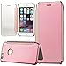 Produktbild Xifanzi Spiegel Hülle für iPhone 5 5S SE Flip Rose Gold Klapphülle Mirror Oberfläche Kunststoff Rückseite Dünn Kristall Transparent KlarFolio Etui Schutzhülle Tasche Case Cover für iPhone 5 5S SE