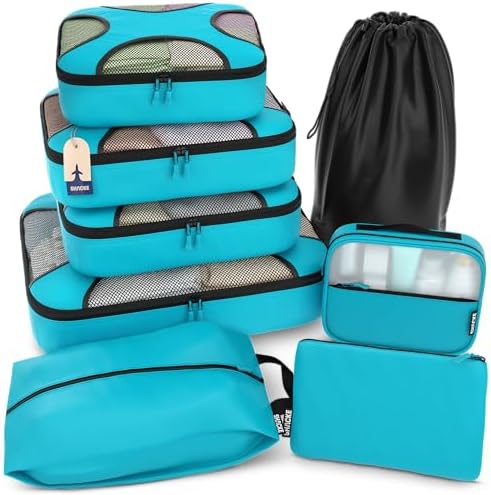Shacke Premium 8 Packing Cubes Set - Lightweight Mesh Travel Luggage Organizers with Laundry Bag, 8-Piece Suitcase Storage System (Black) 23