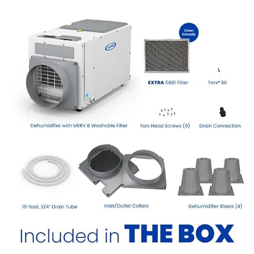 Aprilaire E100 Pro (Official Authorized Complete Bundle Kit) 100 Pint Dehumidifier For Crawl Spaces, Basements, Whole Homes, Commercial Up To 5,500 Sq. Ft - Includes Extra Accessories #TOP2