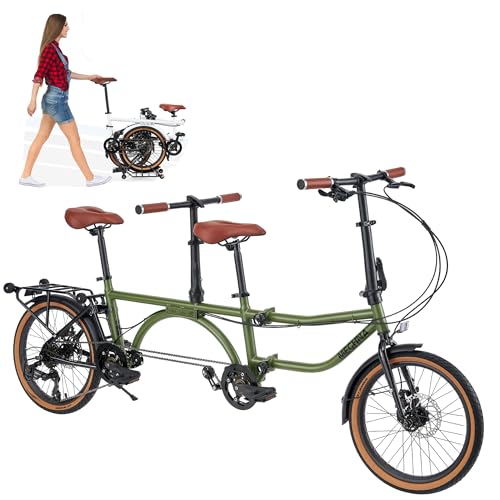 WEEROCK 20 inch 4-Fold Tandem Bike 2 Seats Foldable Bike, High Carbon Steel...