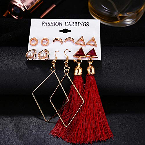 Pearl Geometric 6 Pair Earrings Set