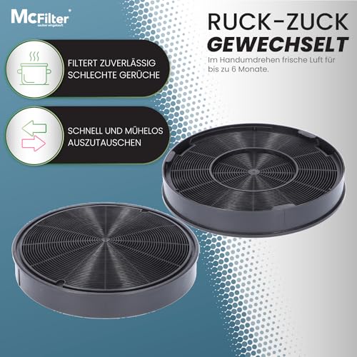 McFilter I 2x Aktivkohlefilter Ø 200mm für Dunstabzugshaube Alternative für AEG/Electrolux 9029793578 EFF62, Franke 112.0016.755, Bosch/Siemens/NEFF 00748732 00748733 DHZ5316, Miele 06532971 DKF14-1