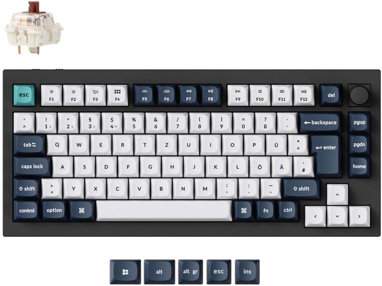 Keychron Q1 Max QMK Benutzerdefinierte mechanische Tastatur, deutsches DE-ISO-Layout, Hot-Swap-fähiger programmierbarer Vollmetallknopf mit Gateron-Braun-Schalter, 2,4-GHz-/Bluetooth-Gaming-Tastatur