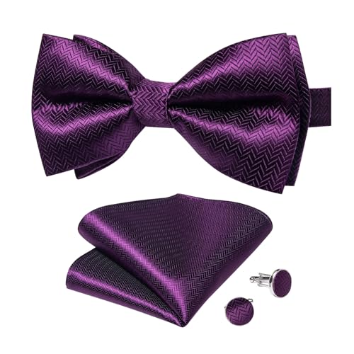 Image of DiBanGu Paisley Pre-Tied Bow Ties for Men Silk Adjustable Bowtie and Pocket Square Cufflinks for Wedding Party