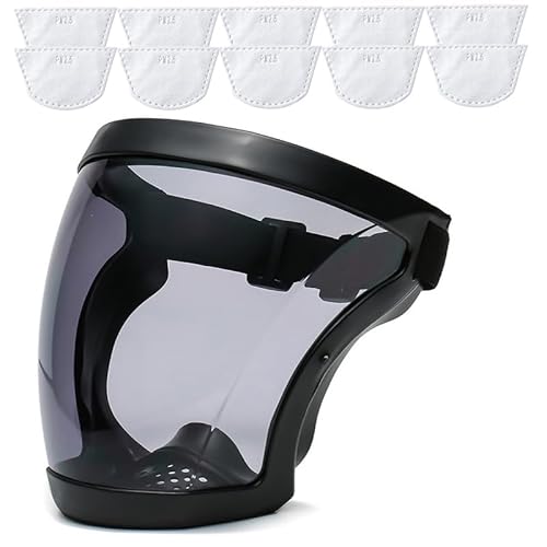 Image of BFhongly Plastic Face Shield, Full Protective Safety Face Shield, Anti Fog Protection Equipment for Eye, Nose, Mouth, Reusable Face Shield with Adjustable band, High-Definition Grey