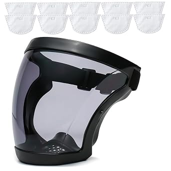 Plastic Face Shield, Full Protective Safety Face Shield, Anti Fog Protection Equipment for Eye, Nose, Mouth, Reusable Face Shield with Adjustable band, High-Definition Grey
