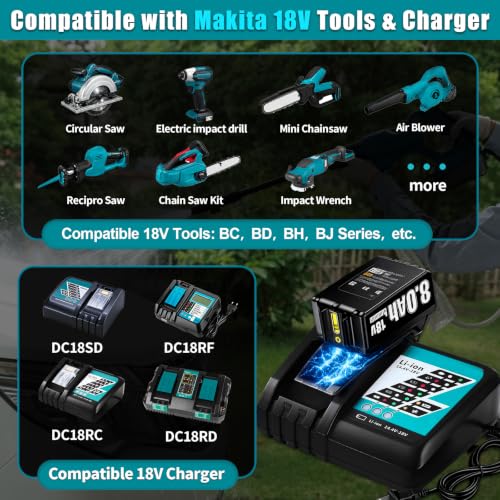 Image of 4PACK 18V 8000Ah Lithium Ion Replacement for Makita Battery | BL1830 BL1850 BL1860 BL1820 BL1845 BL1825 BL1835 BL1840 Compatible with Makita 18V Battery