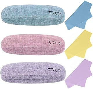 DIQC 3 Pack Hard Shell Glasses Case for Women with Cleaning Cloth,Linen Fabric Protective Lightweight Glasses Case,Protective Holder Glasses and Sunglasses Case Storage