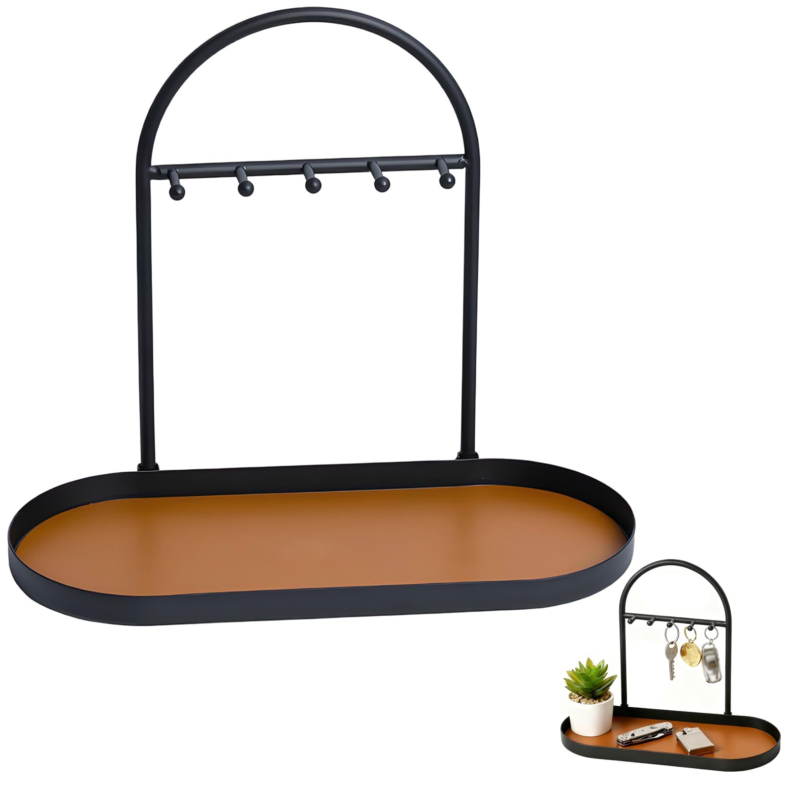 1Pc Keyring Display Stand, Entrance Key Tray Key Bowl for Hallways, Detachable Multi Layer Storage Rack with 5 Hooks, Desktop Storage Shelves Suitable for Corridors Bedrooms or Offices