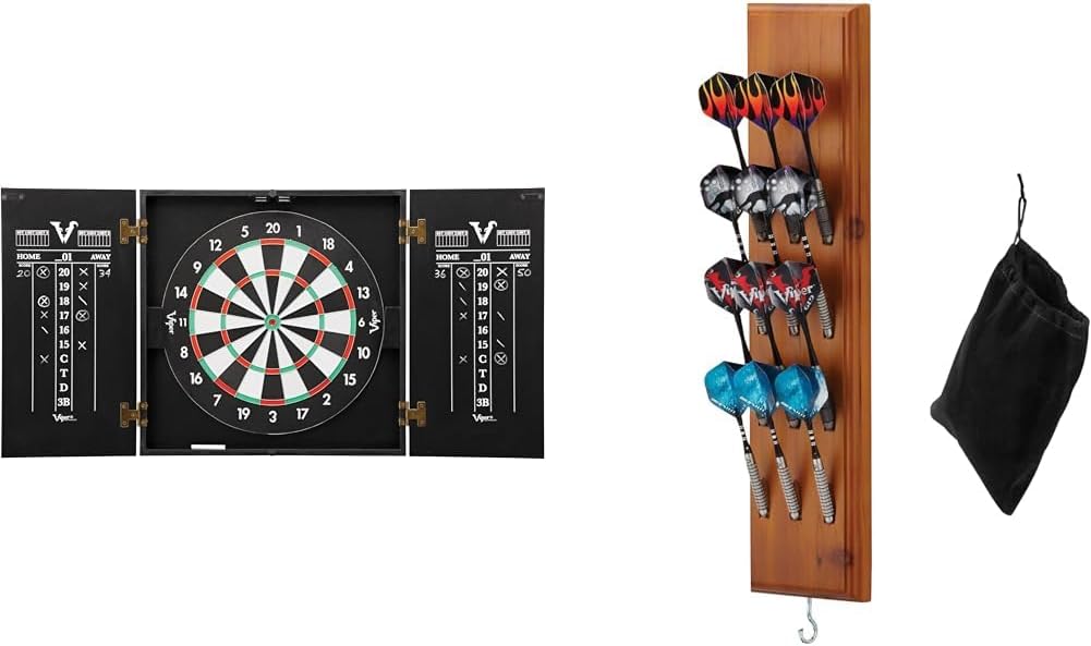 Viper Hideaway Cabinet & Steel-Tip Dartboard Ready-to-Play Bundle & Viper Dart Caddy Solid Wood Wall Mounted Dart Holder/Stand