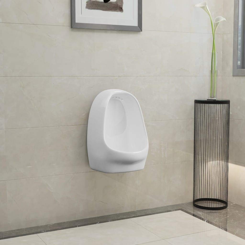 Festnight Urinoirs Suspendus, Debout Toilettes Urine Bassin, Urinoir Suspendu avec Valve de Chasse d'eau Céramique Blanc pour Toilettes