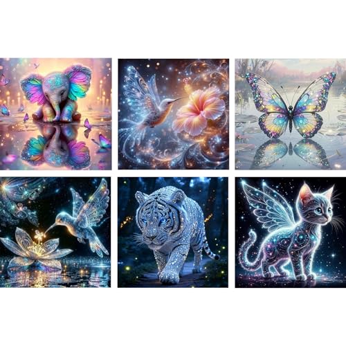 TLIOBLO Arte de diamantes: Set de 6 divertidos lienzos de animales para adultos