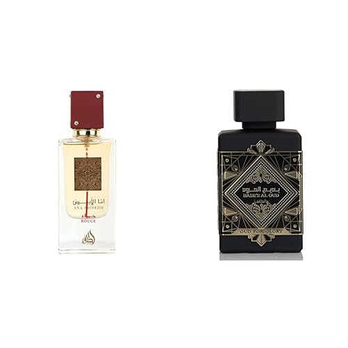 Lattafa Perfumes Ana Abiyedh Rouge para Eau de Parfum en espray unisex, 2.0 onzas / 2.0 fl oz y Lattafa Bade'e Al Oud, Oud for Glory para Eau de