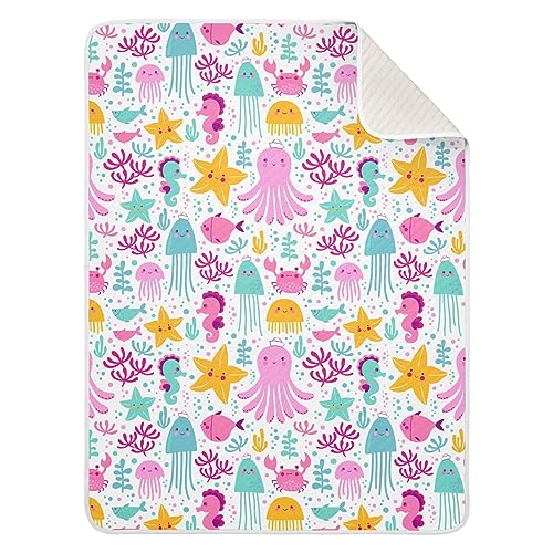 Image of Swaddle Blanket for Colorful Ocean Animals Octopus Baby Receiving Blanket Muslin Baby Swaddles Soft Cotton Breathable Nursery Blankets for Unisex Boys and Girls 30x40 Inch