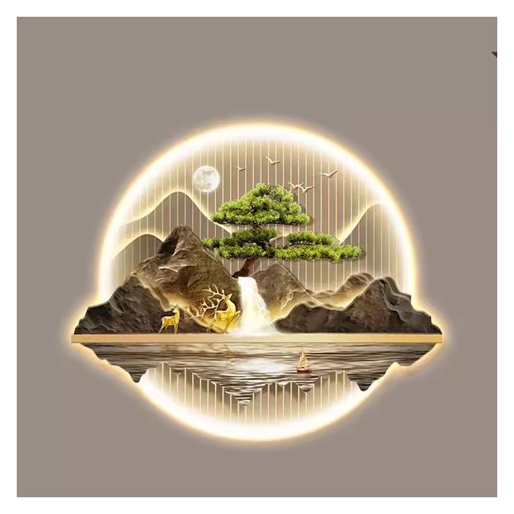 Esculturas de pared, pintura para colgar en la pared, arte de pared con luz LED, decoración de arte de pared de lujo, lámpara de decoración de arte de pared, decoración oriental, pintura tradicional