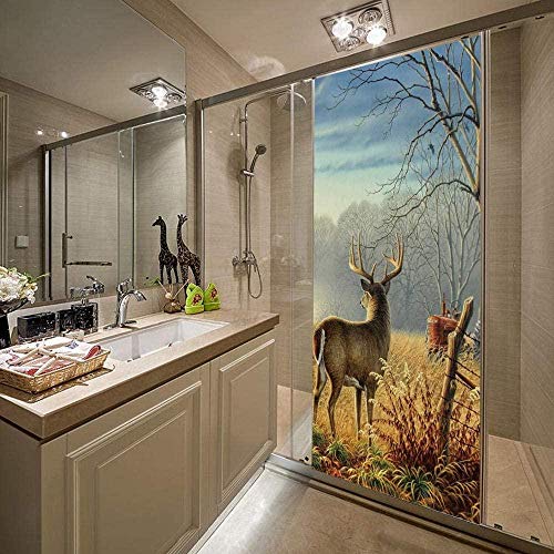 Qcznbl 3D Door Stickers Mural Wallpaper Animal Deer Straw Yellow 90X200Cm Pvc Waterproof Art Sticker Removable Self Adhesive Vinyl Wall Decals Home Bedroom Kitchen Art Decoration Posters #TOP1