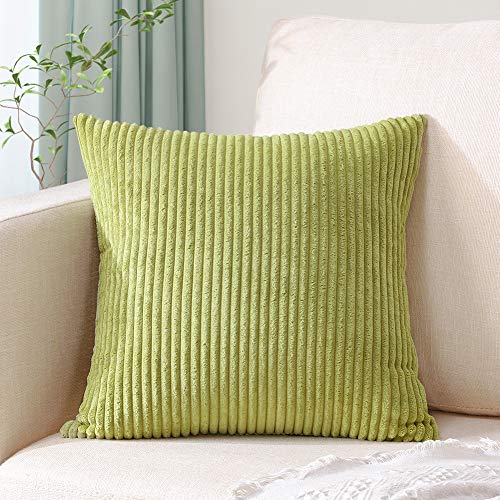 Artscope Cozy Striped Corduroy Pillow Covers Super Soft Decorative Square Throw Pillow Covers Case Cushion Covers for Sofa Couch Bedroom Car Decor 16 x 16 Inches, Apple Green