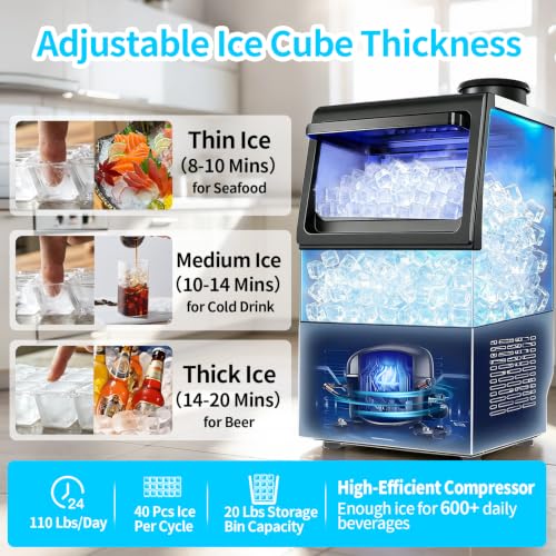 Image of Commercial Ice Maker Machine, 110 lbs /24H with 22 lbs Storage Bin