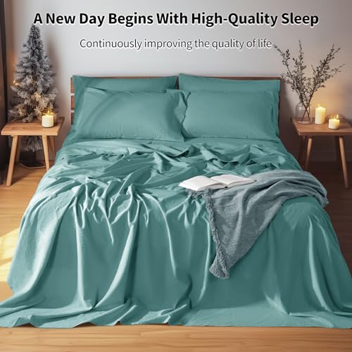 Image of LBRO2M 100% French Pure Linen Sheet Set 6Pcs, 16 inch Deep Pocket King Size